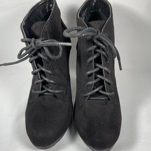 Rialto Women’s Laced Platform High Heel Ankle Booties Faux Suede Black Sz 6M